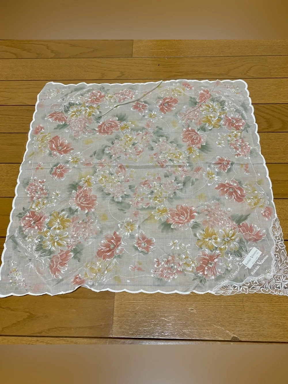 Rudolf Valentino Multicolor Floral Cotton w/Lace Handkerchief/Bandana/Scarf